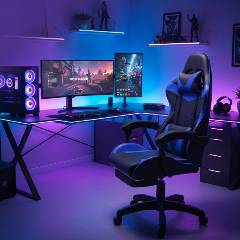 Silla Gamer Ergonomica con Apoya-pies – Azul - Imagen 2