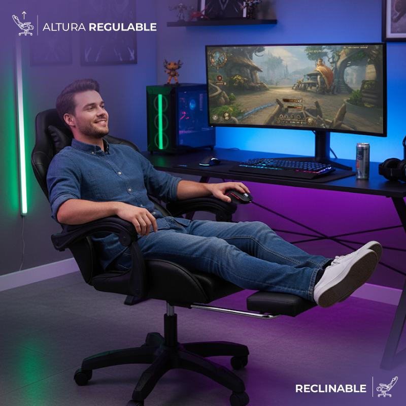 Silla Gamer Ergonomica con Apoya-pies – Azul - Imagen 3